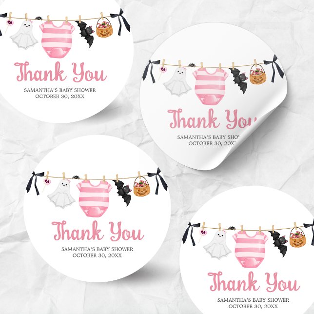 Sticker Rond Petit Baby shower Boo Rose (Girl Little Boo Halloween Clothesline Baby Shower Sticker)