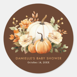 Sticker Rond Petit Baby shower botanique fleuri Citrouille