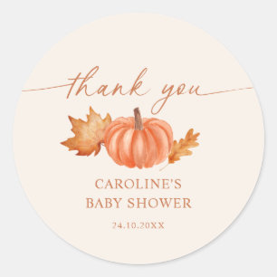 Sticker Rond Petit Baby shower Citrouille Merci automne
