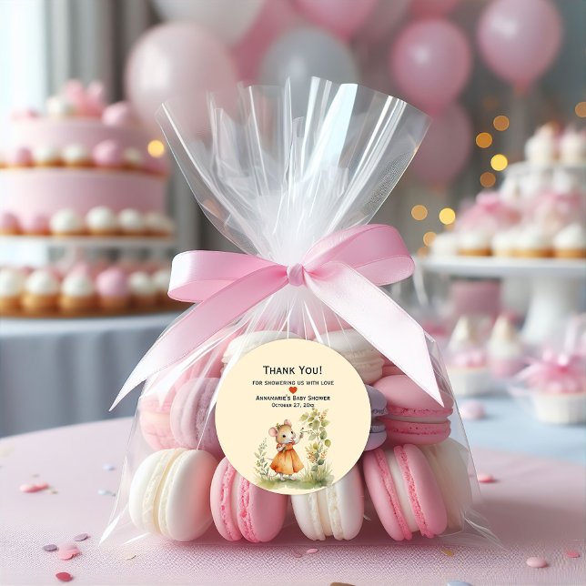 Sticker Rond Petit Baby shower de fille de petite souris | (Créateur téléchargé)