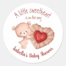 Sticker Rond Petit Baby shower de Valentines rouge beige doux