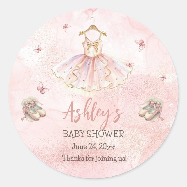 Sticker Rond Petit Baby shower fille Ballerina Tutu rose mignon (Devant)