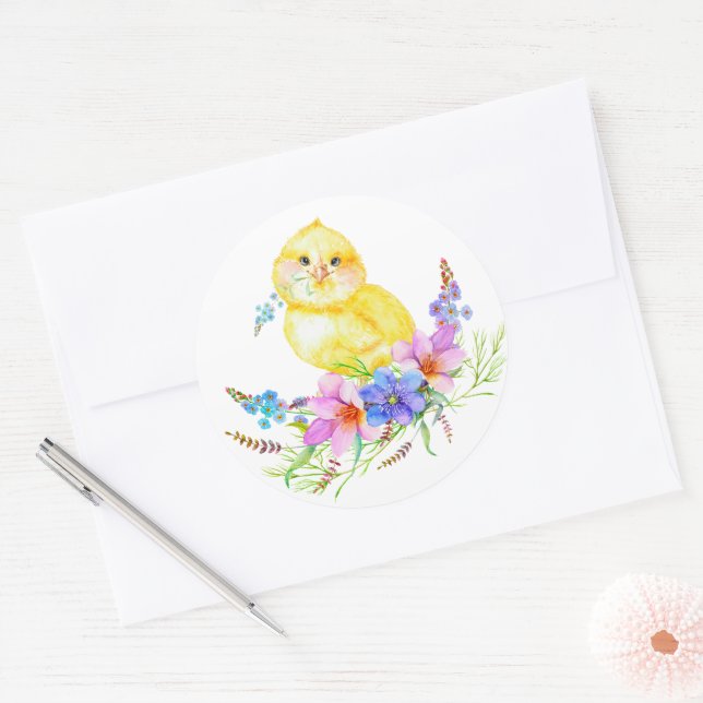 Sticker Rond Petit baby shower fleuri en chick (Enveloppe)