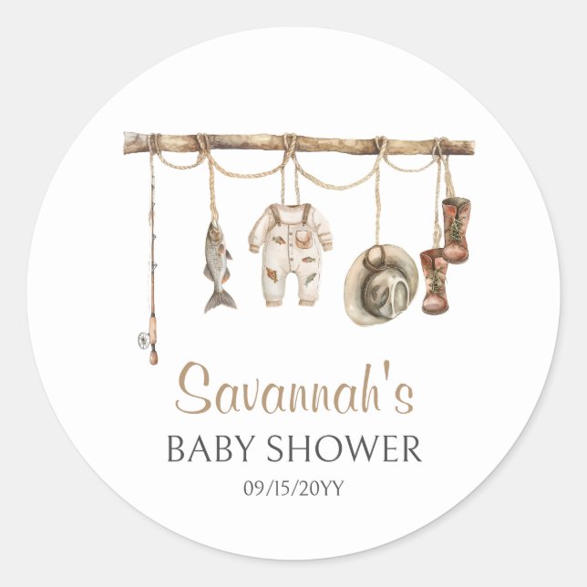 Sticker Rond Petit Baby shower pêcheur (Devant)
