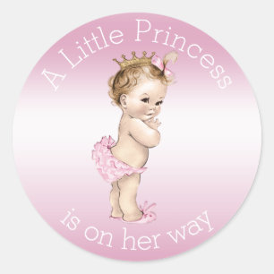 Sticker Rond Petit Baby shower princesse rose