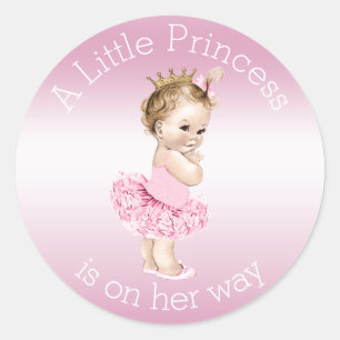 Sticker Rond Petit baby shower rose de princesse Ballerina