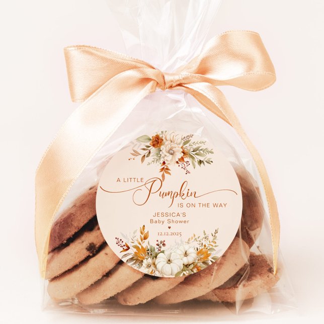 Sticker Rond Petit baby shower rustique citrouille d'automne (Créateur téléchargé)