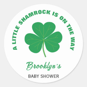 Sticker Rond Petit Baby shower Shamrock Irlandais Blanc Et Vert