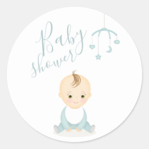 Sticker Rond Petit bébé garçon et son Baby shower mobile