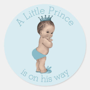 Sticker Rond Petit bleu vintage de prince baby shower