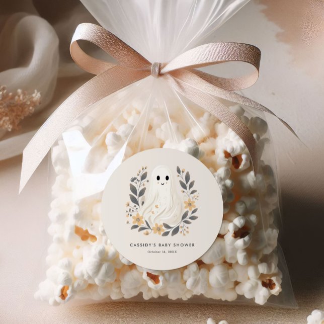 Sticker Rond Petit Boho Ghost Baby shower d'Halloween (Créateur téléchargé)