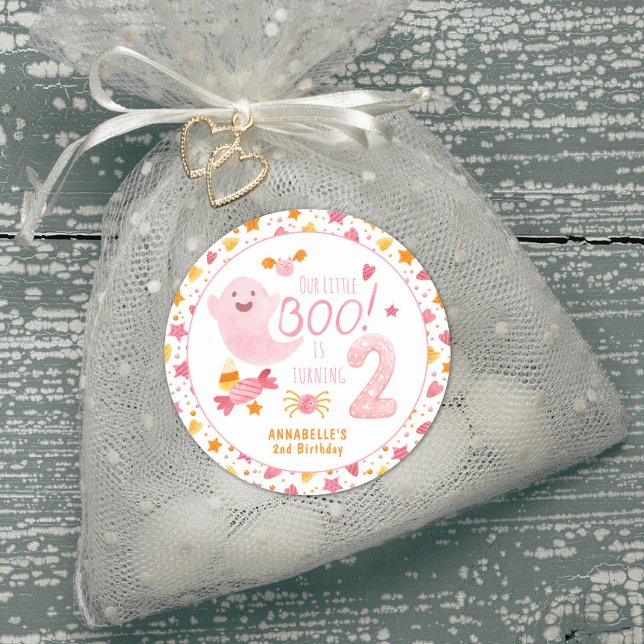 Sticker Rond Petit Boo Fantôme Rose, deux ans (Créateur téléchargé)