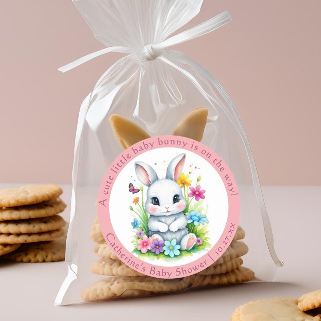 Sticker Rond Petit Bunny Jardin Fleur sauvage Baby shower de Pâ (Créateur téléchargé)
