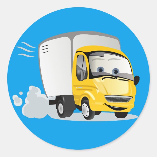 Sticker Rond Petit Camion Cartoon Jaune pour enfants ! (Devant)