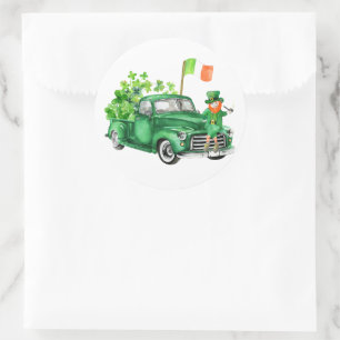 Sticker Rond Petit camion de lutin d'anniversaire Merci