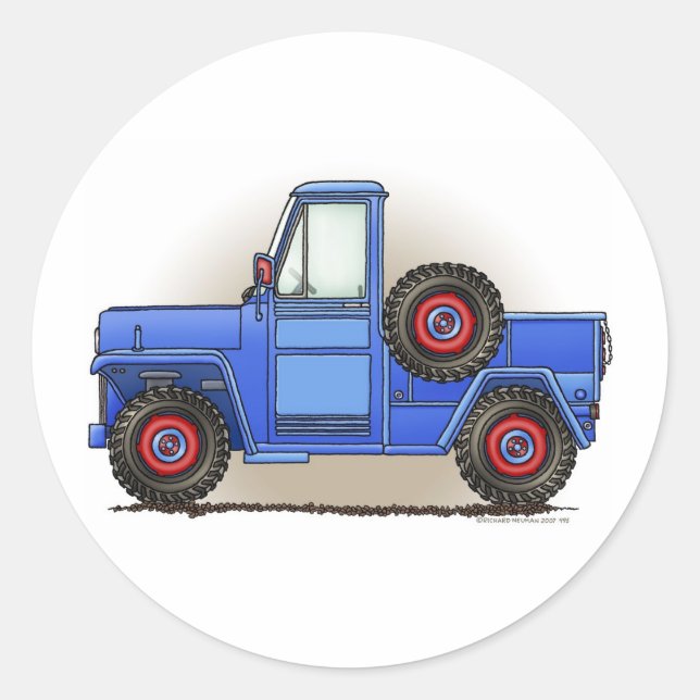 Sticker Rond Petit Camion de ramassage à quatre roues (Devant)