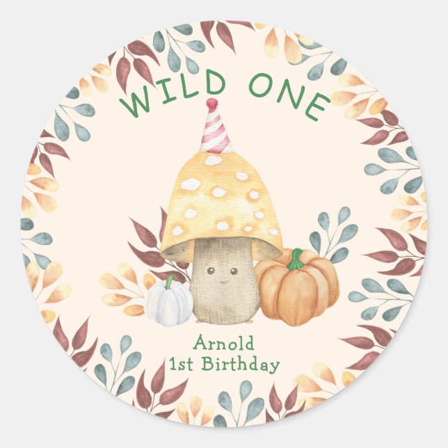 Sticker Rond Petit Champignons premier anniversaire WILday ONE (Devant)