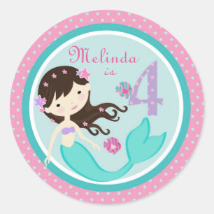 Sticker Rond Petit chevalet de sirène Brunette 4B