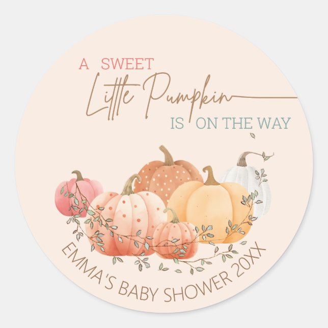 Sticker Rond Petit Citrouille Automne Baby shower d'automne Cla (Devant)