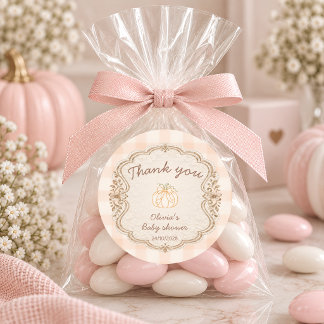 Sticker Rond Petit Citrouille Baby Shower Merci Vichy