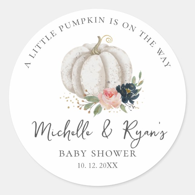 Sticker Rond Petit Citrouille En Route Baby shower (Devant)