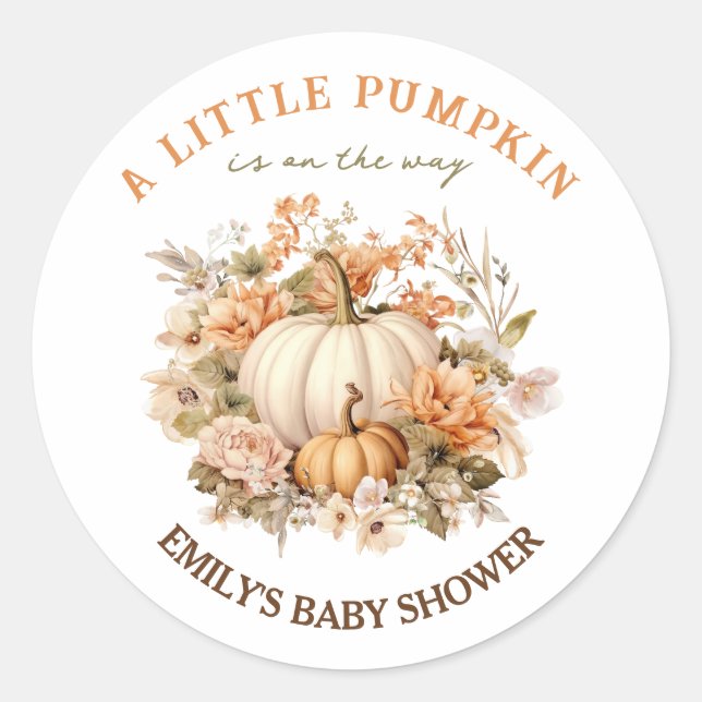 Sticker Rond Petit Citrouille En Voie Baby shower Neutre (Devant)