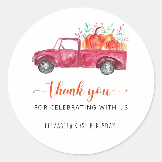 Sticker Rond Petit Citrouille Premier Anniversaire Automne Merc (Devant)