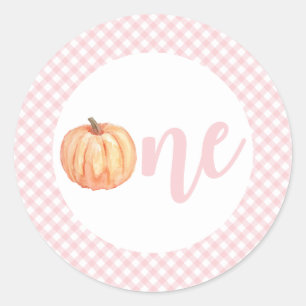 Sticker Rond Petit Citrouille rose pastel plaid premier anniver