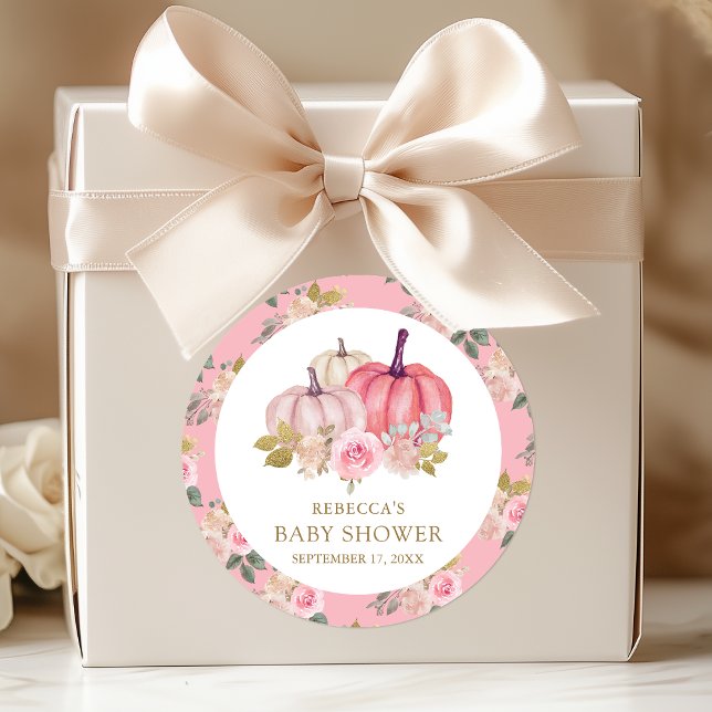 Sticker Rond Petit Citrouille Rustique Rose or Baby shower Flor (Créateur téléchargé)