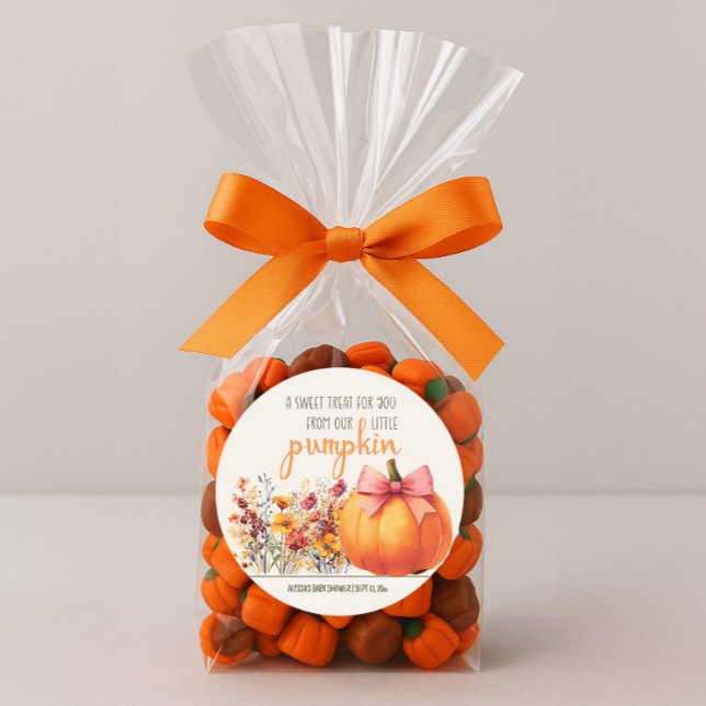 Sticker Rond Petit Citrouille Sweet Baby shower  (Little Pumpkin baby shower Sweet Treat sticker)