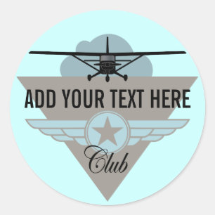 Sticker Rond Petit club d'avion Votre texte ici