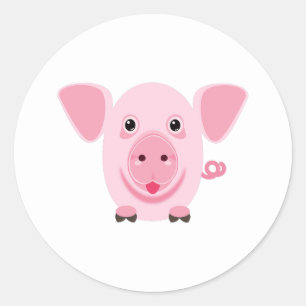 Sticker Rond Petit cochon rose heureux mignon
