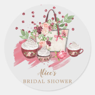 Sticker Rond petit cupcake à fleurs mignonette douche rose