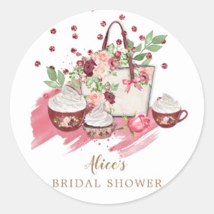Sticker Rond petit cupcake à fleurs mignonette douche rose