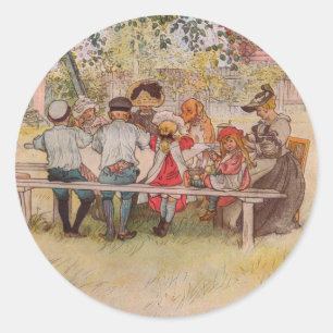 Sticker Rond Petit-déjeuner sous le big Birch par Carl Larsson