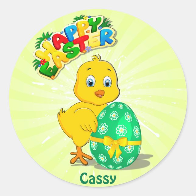 Sticker Rond Petit dessin de Pâques sur le poulet (Devant)