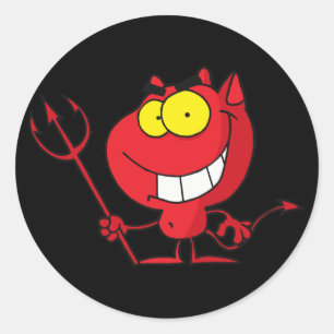 Sticker Rond Petit Diable avec fourche