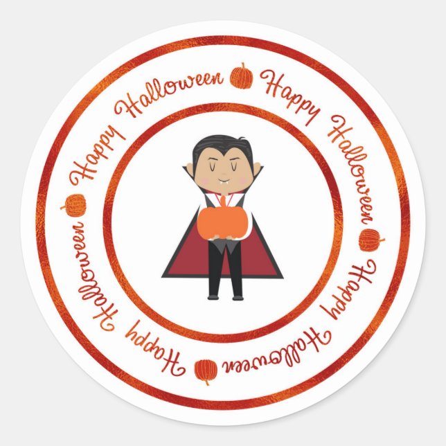 Sticker Rond Petit Dracula Vampire Bonne fête d'Halloween Trait (Devant)