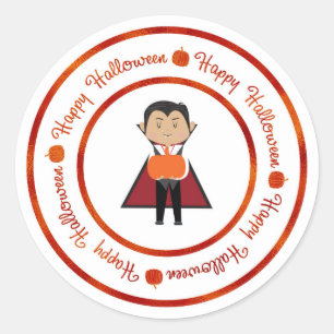 Sticker Rond Petit Dracula Vampire Joyeux Halloween Fête Traite