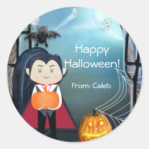 Sticker Rond Petit Dracula Vampire Joyeux Halloween Party Favor