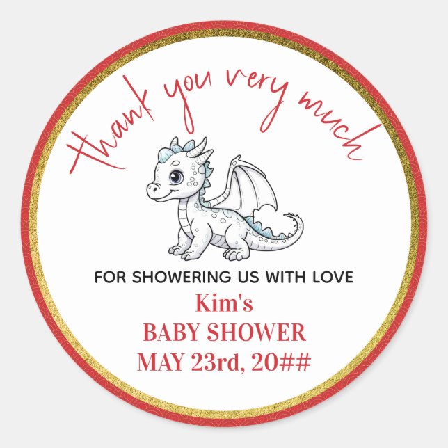 Sticker Rond Petit Dragon Mignonne Sur Le Chemin Baby shower Ro (Devant)