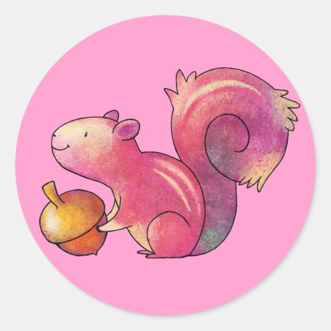 Sticker Rond Petit écureuil rose (Devant)