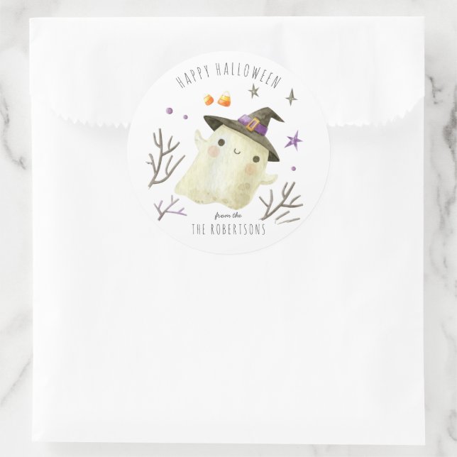 Sticker Rond Petit fantôme | Joyeux traitement d'Halloween (Sac)
