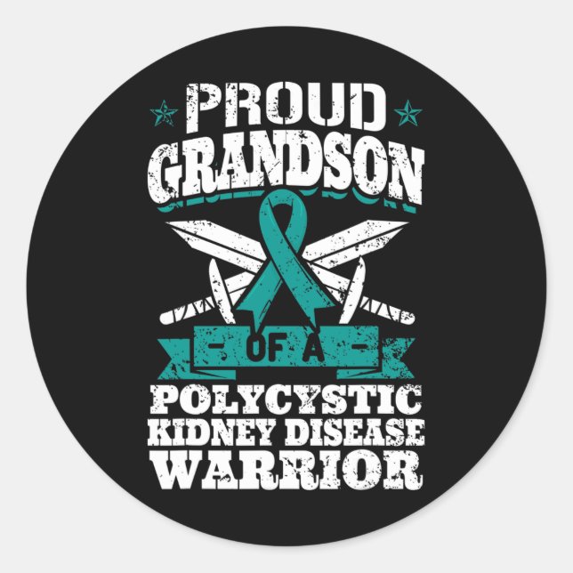 Sticker Rond Petit-Fils D'Une Maladie Du Rein Polykystique Guer (Devant)