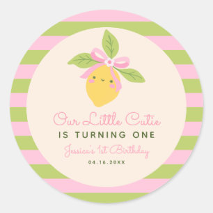 Sticker Rond Petit Fruit de Citron Mignon Rétro 1er Anniversair