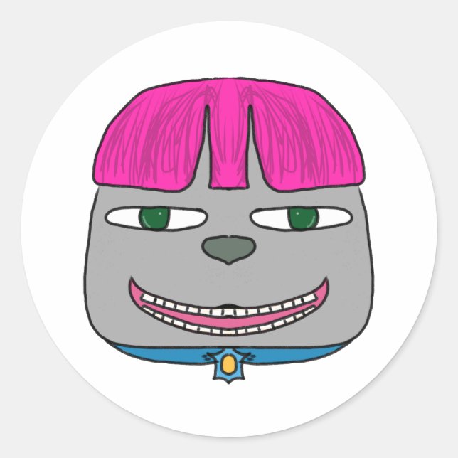 Sticker Rond Petit garçon avec cheveux roses et expressionniste (Devant)