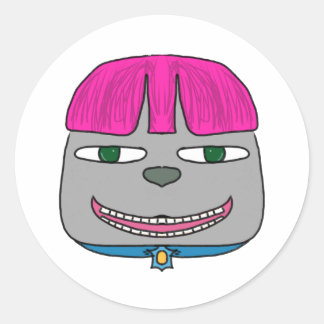 Sticker Rond Petit garçon avec cheveux roses et expressionniste