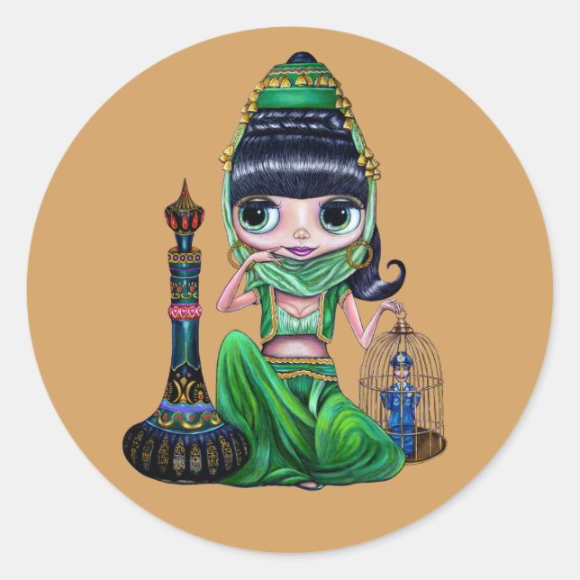 Sticker Rond Petit Génie Vert Fille Danseuse du ventre (Devant)