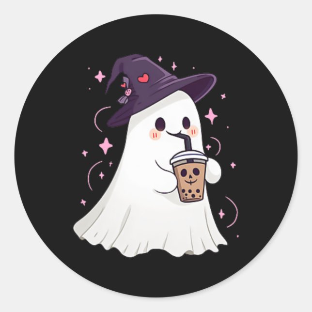 Sticker Rond Petit Ghost Ice Café Éffrayante saison mignonne Gh (Devant)