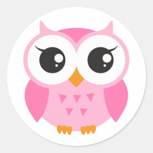 Sticker Rond Petit hibou caricature rose pâle